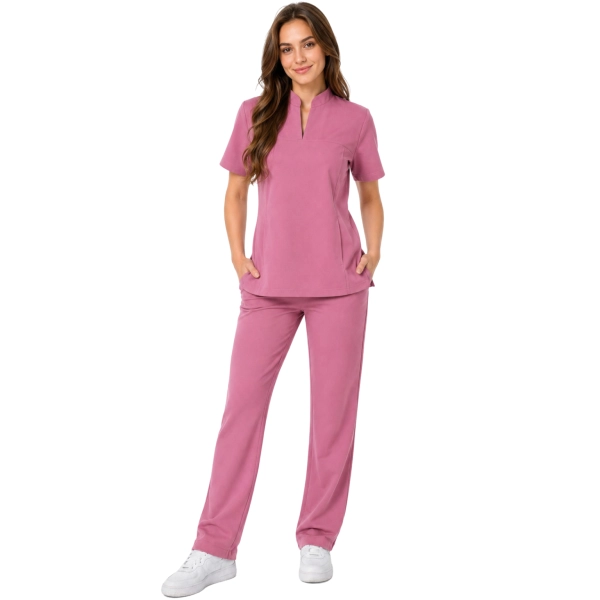 Brudny Roz Komplet Medyczny Ze Stojka Damski Casual Premium Przod Png