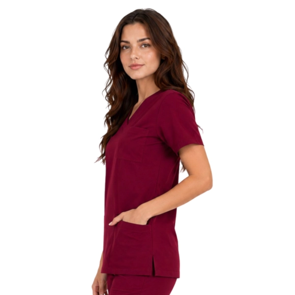 Casual Premium Damska Bluza Medyczna Bordowa Bok