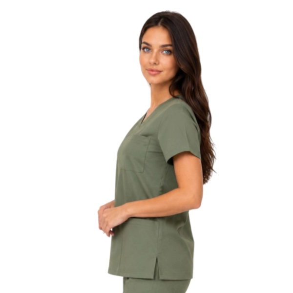 Casual Premium Damska Bluza Medyczna Oliwkowa Bok