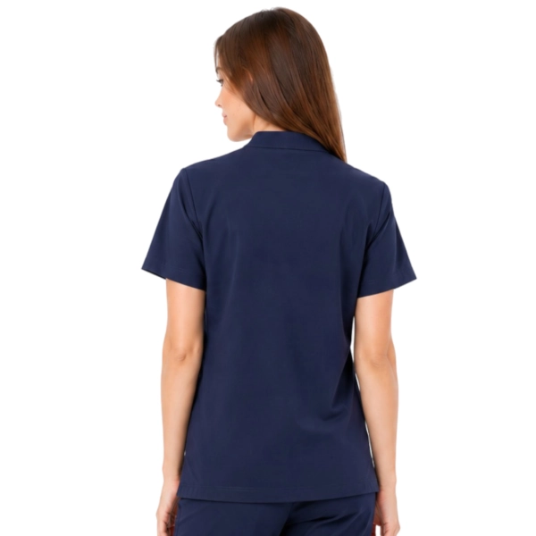 Ciemno Granatowa Damska Bluza Medyczna Ze Stojka Basic Premium Tyl