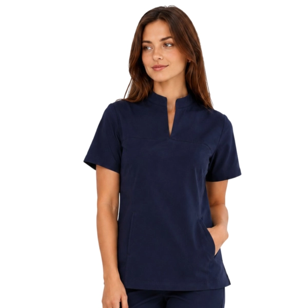 Ciemny Granat Bluza Medyczna Ze Stojka Damska Basic Premium Przod