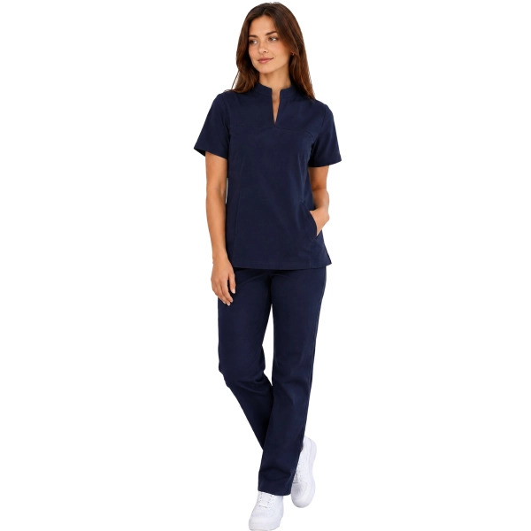 Ciemny Granatowy Komplet Medyczny Ze Stojka Damski Casual Premium Przod Png