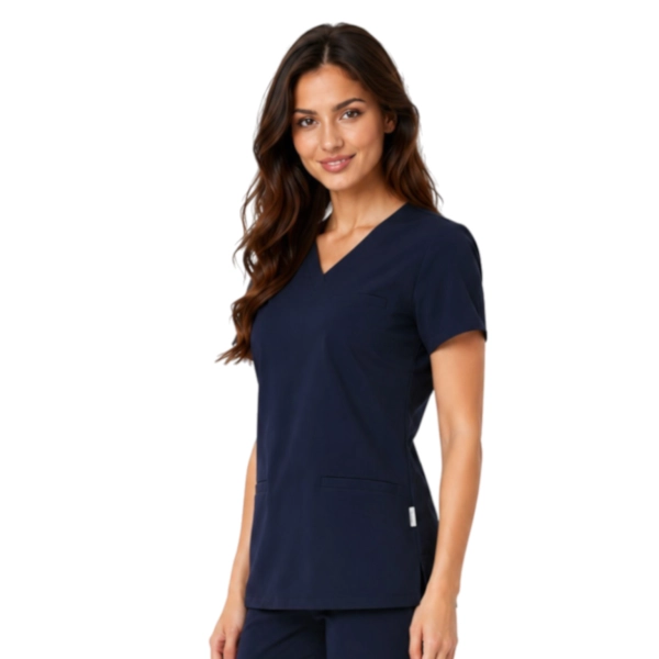 Damska Bluza Medyczna Basic Premium W Kolorze Ciemno Granatowym Bok 1