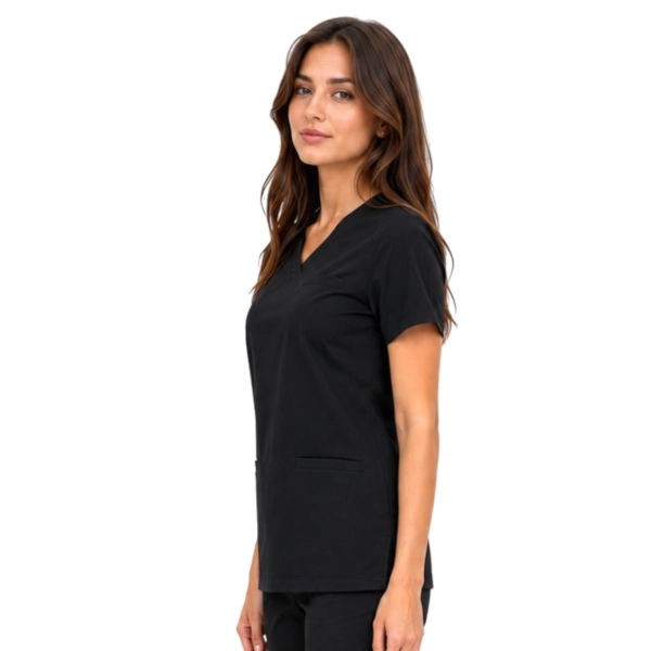 Damska Bluza Medyczna Basic Premium W Kolorze Czarnym Bok 1