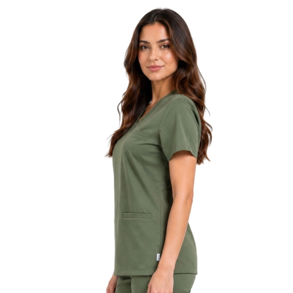 Damska Bluza Medyczna Basic Premium W Kolorze Oliwkowym Bok 1