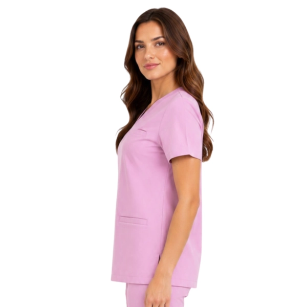 Damska Bluza Medyczna Basic Premium W Kolorze Pudrowy Roz Bok 1