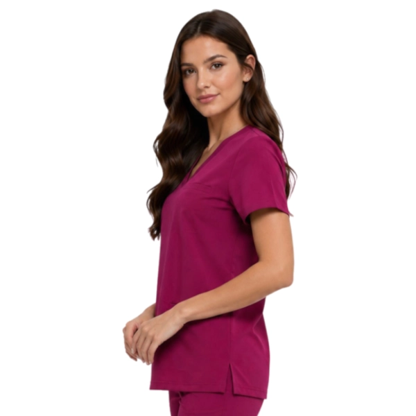 Damska Bluza Medyczna Basic Premium W Kolorze Wisniowym Bok 1