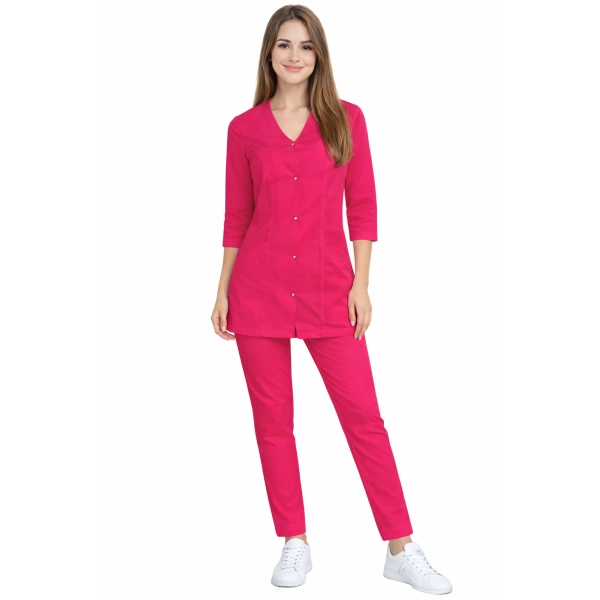 Damski Komplet Medyczny Casual Premium W Kolorze Amarantowym Rekaw 3 4