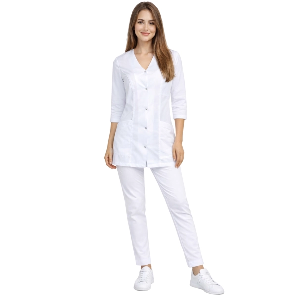 Damski Komplet Medyczny Casual Premium W Kolorze Bialym Rekaw 3 4