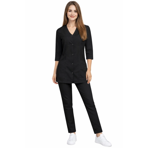 Damski Komplet Medyczny Casual Premium W Kolorze Czarnym Rekaw 3 4