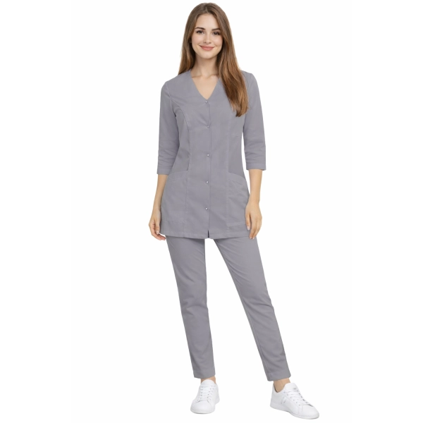 Damski Komplet Medyczny Casual Premium W Kolorze Szarym Rekaw 3 4