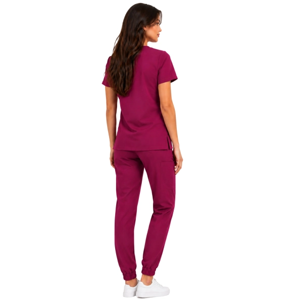 Damski Komplet Medyczny Wisniowy Scrubs Casual Premium Tyl
