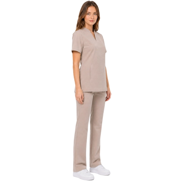Damski Uniform Medyczna Ze Stojka Casual Premium W Kolorze Bezowym Bok
