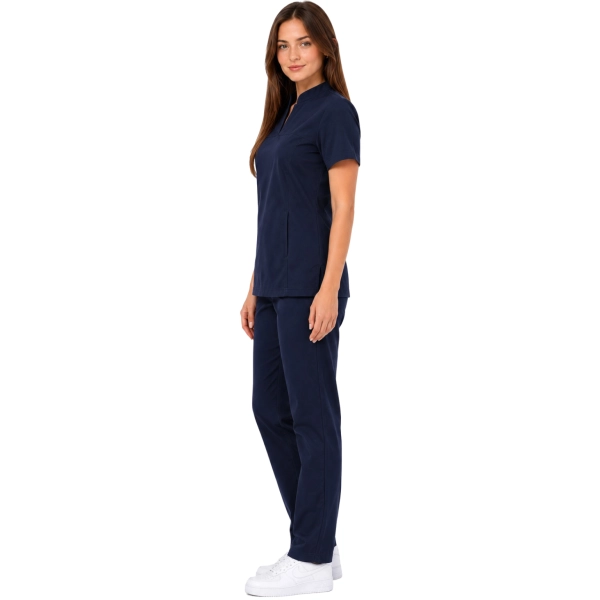 Damski Uniform Medyczna Ze Stojka Casual Premium W Kolorze Ciemny Granatowy Bok