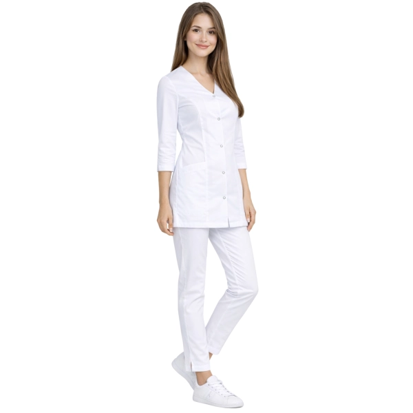 Komplet Medyczny Damski Casual Premium Bialy Z Rekawem 3 4