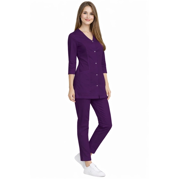 Komplet Medyczny Damski Casual Premium Fioletowy Z Rekawem 3 4