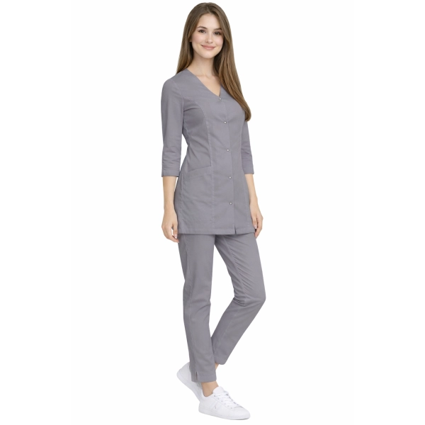 Komplet Medyczny Damski Casual Premium Szary Z Rekawem 3 4