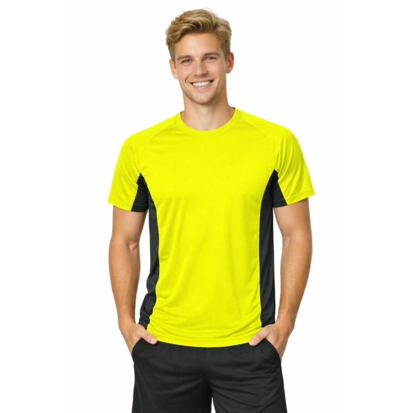 Koszulka Sportowa Z Ciemnymi Wstawkami Bocznymi Kolor Zolty Fluo