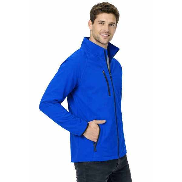 Kurtka Meska Softshell Z Kieszeniami Zapinana Na Zamek Kolor Chabrowy Widok Z Boku