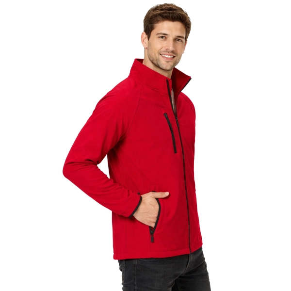 Kurtka Meska Softshell Z Kieszeniami Zapinana Na Zamek Kolor Czerwony Widok Z Boku