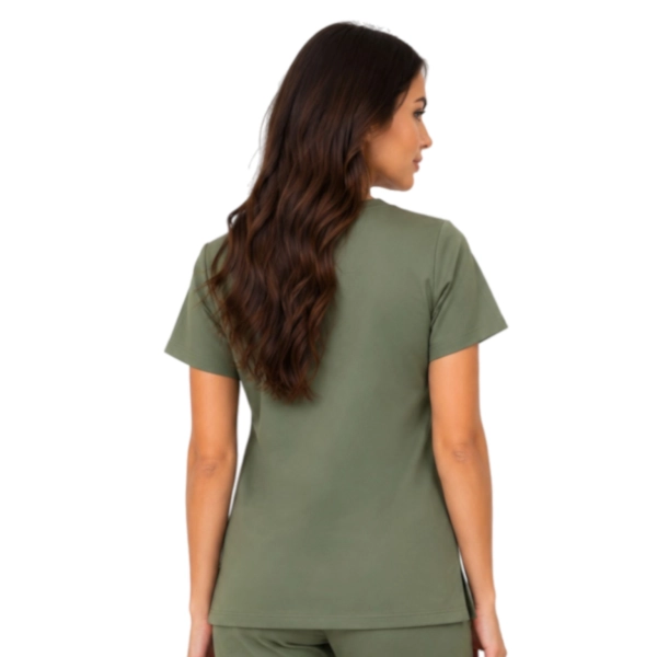 Oliwkowa Bluza Medyczna Damska Casual Premium Tyl
