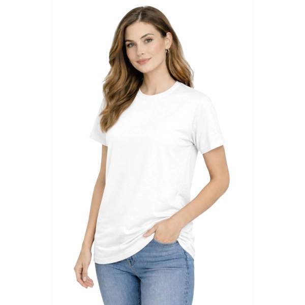 T Shirt Damski Krotki Rekaw 100 Bawelna Kolor Bialy Widok Z Boku