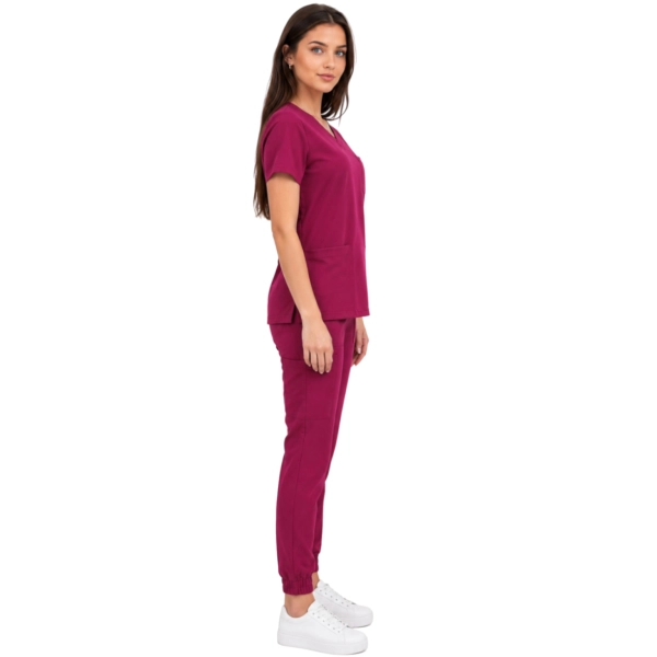 Wisniowy Komplet Medyczny Damski Scrubs Casual Premium Bok