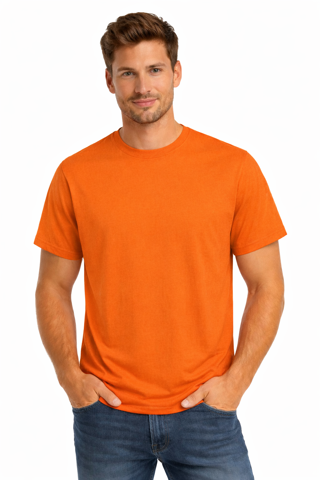 Męska koszulka T-shirt 100% miękka bawełna pomarańczowa