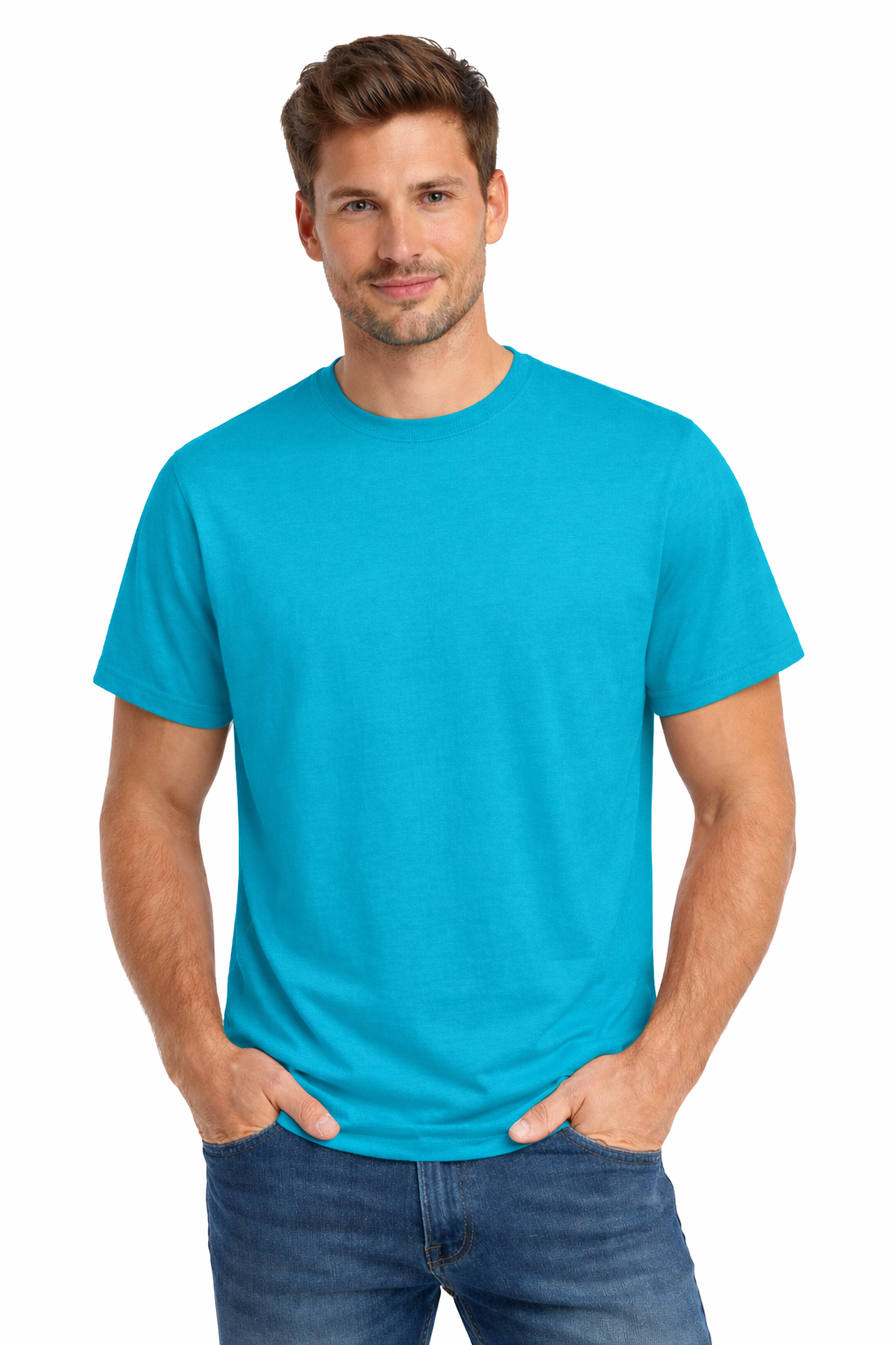 Męska koszulka T-shirt 100% miękka bawełna turkusowa