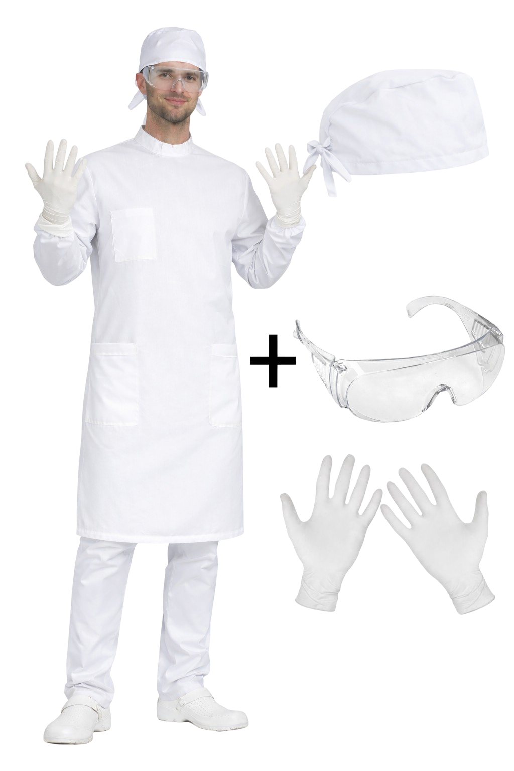 Zestaw fartuch anatomiczny / prosektoryjny biały 4W1 dla studentów