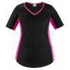 Bluza medyczna czarna z elastycznym różowym lampasem krótki rękaw roz. XXL