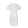 Sukienka medyczna na suwak biała lamówka amarant  roz.34
