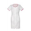 Sukienka medyczna na suwak biała lamówka amarant  roz.50