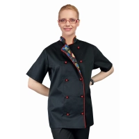 Bluza kucharska damska czarna rękaw krótki lamówka wzór W4 roz. XXL