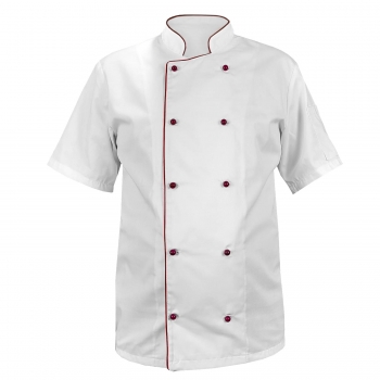 M&C® Bluza kucharska biała krótki rękaw lamówka bordowa roz.3XL