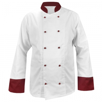 M&C? Bluza kucharska biała długi rękaw wstawki bordowe roz.3XL