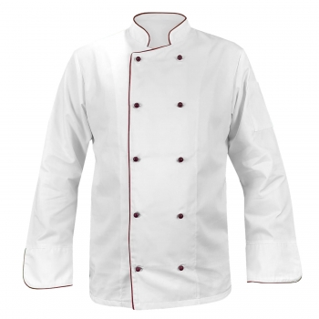 M&C® Bluza kucharska biała długi rękaw lamówka bordowa roz.S