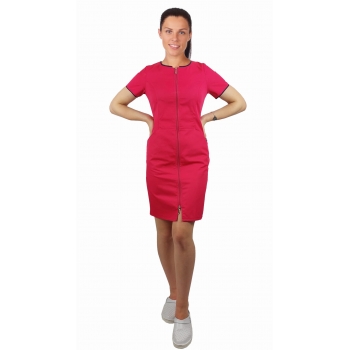 Sukienka medyczna na suwak amarant lamówka granatowa  roz.50