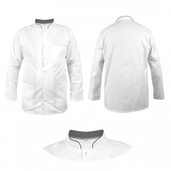 Bluza medyczna męska ze stójką biała ze stójką szarą długi rękaw roz.XL