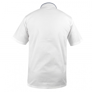 Bluza medyczna męska ze stójką biała ze stójką granatową krótki rękaw roz.XL