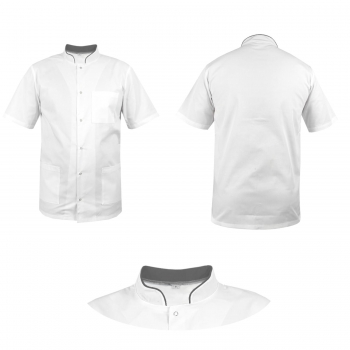 Bluza medyczna męska ze stójką biała ze stójką szarą krótki rękaw roz.XL