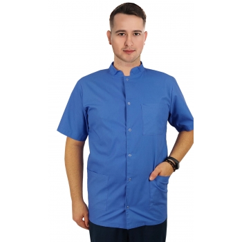 Bluza medyczna męska ze stójką niebieska krótki rękaw roz.3XL