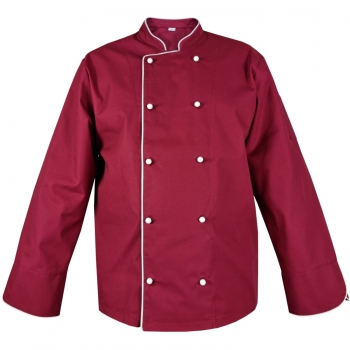 M&C® Bluza kucharska bordowa długi rękaw lamówka biała roz.S