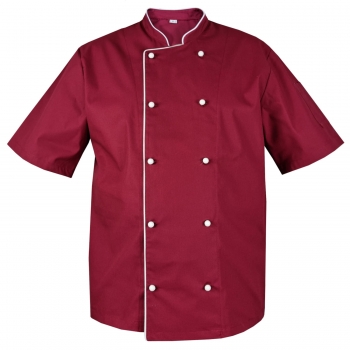 M&C® Bluza kucharska bordowa krótki rękaw lamówka biała roz.L