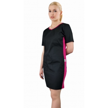 Sukienka medyczna ACTIVE czarna z elastycznym różowym lampasem roz.3XL