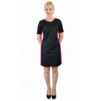 Sukienka medyczna ACTIVE czarna z elastycznym różowym lampasem roz.4XL