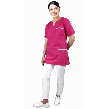 Bluza medyczna różowa z białą lamówką krótki rękaw roz. M