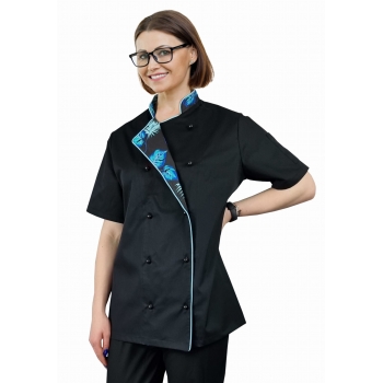 Bluza kucharska damska czarna rękaw krótki lamówka wzór W1 (1021) roz. XS