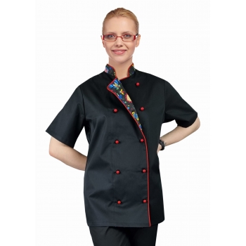Bluza kucharska damska czarna rękaw krótki lamówka wzór W4 roz. XS