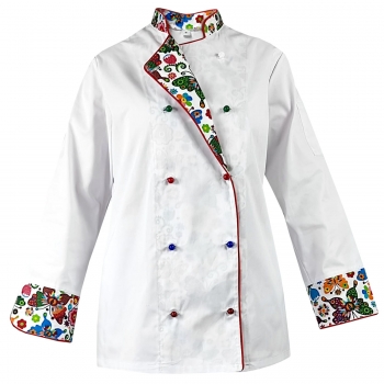 M&C® Bluza kucharska damska biała rekaw długi lamówka wzór W3 (1061) roz. L